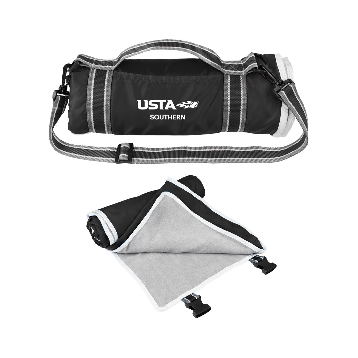 Black Roll-Up Blanket With Carrying Handle